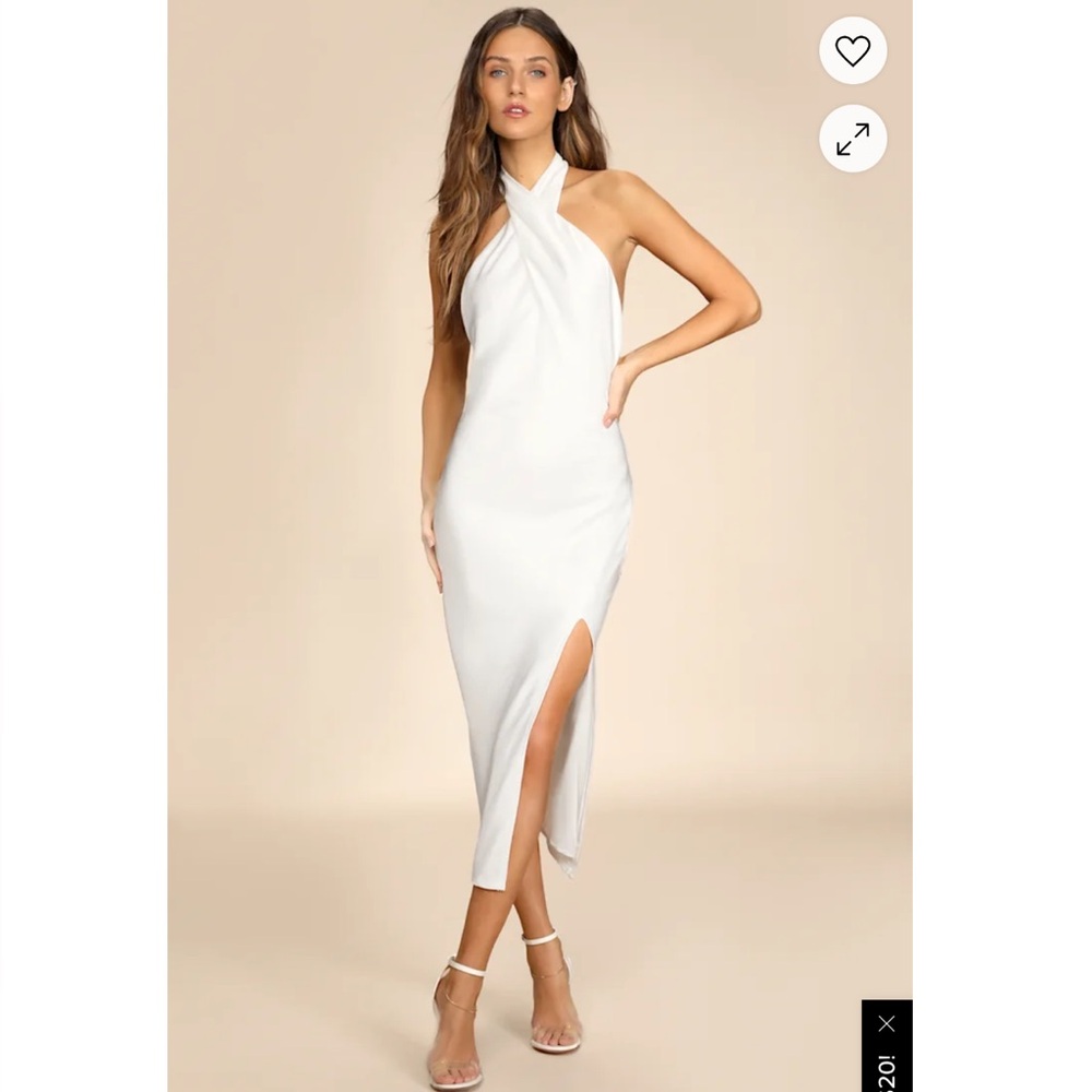 Lulus NWT Beyond Classy White Satin Halter Midi Dress